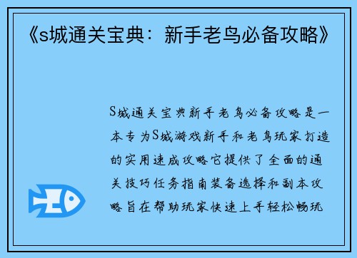 《s城通关宝典：新手老鸟必备攻略》