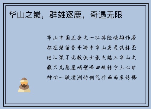 华山之巅，群雄逐鹿，奇遇无限
